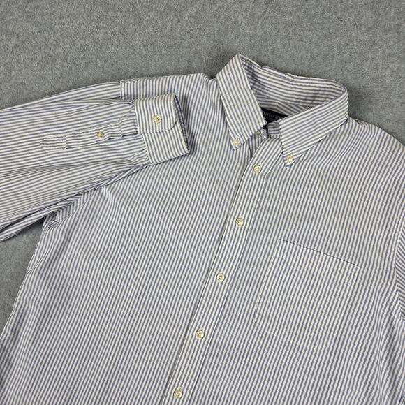Lands' End Mens 16x35 Reg Blue White Stripe Button Up Long Sleeve Dress Shirt - Picture 1 of 10